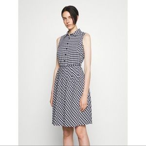 NWT Lauren Ralph Lauren Gingham Sleeveless Navy Blue Midi Dress with Collar